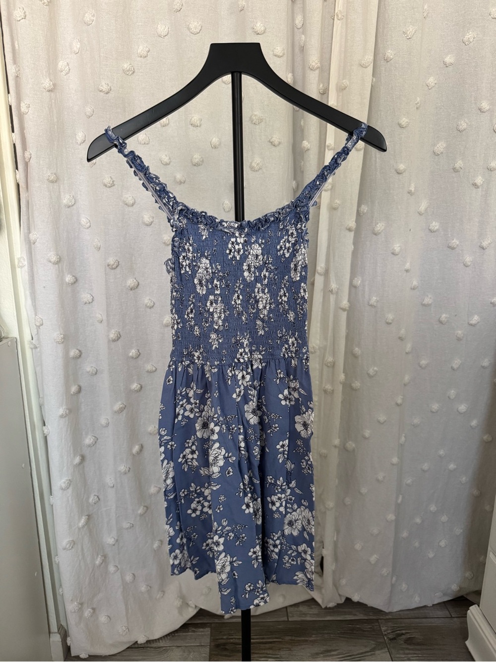 J for Justify Dusty Blue Floral Smocked Mini Dress